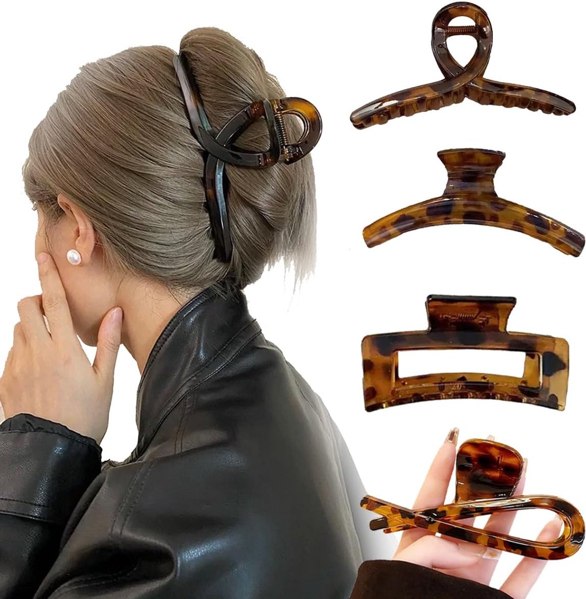 Set van 4 Franse haarspelden voor dames, platte en veilige grip, binnentanden, stevige grip, zijdelingse clips