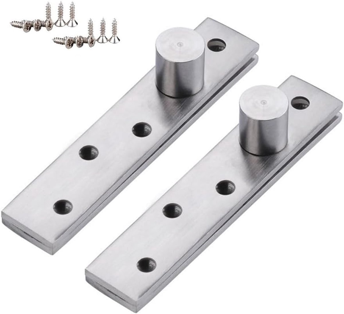 2 stuks, 360 graden rotatie, verborgen deuras, scharnieren, robuust roestvrij staal, verborgen roterende deurscharnier met bevestigingsschroeven (75 x 17 mm)
