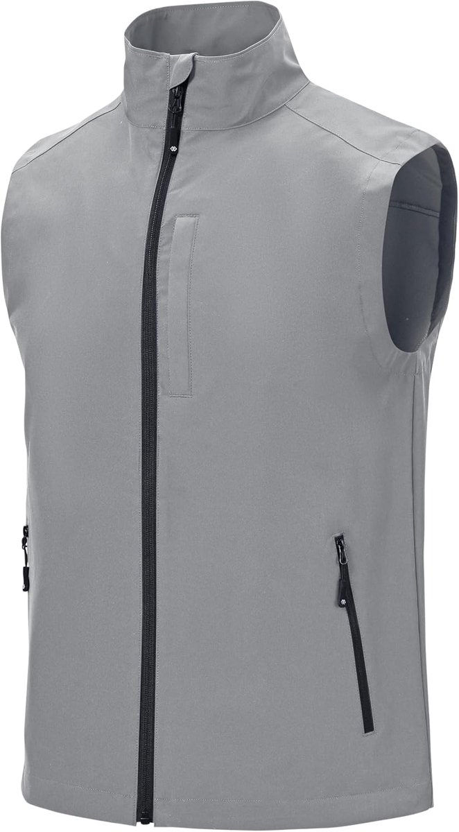 Softshellvest voor heren, lichte mouwloze outdoorjas, winddicht werkvest met 3 zakken met ritssluiting