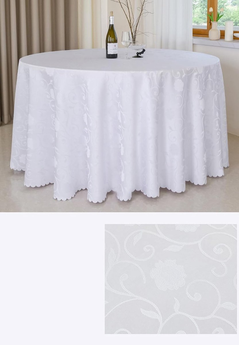 Tafelkleed Kerstmis polyester voor bruiloften en feesten Machinewasbaar Model D wit diameter 160 cm