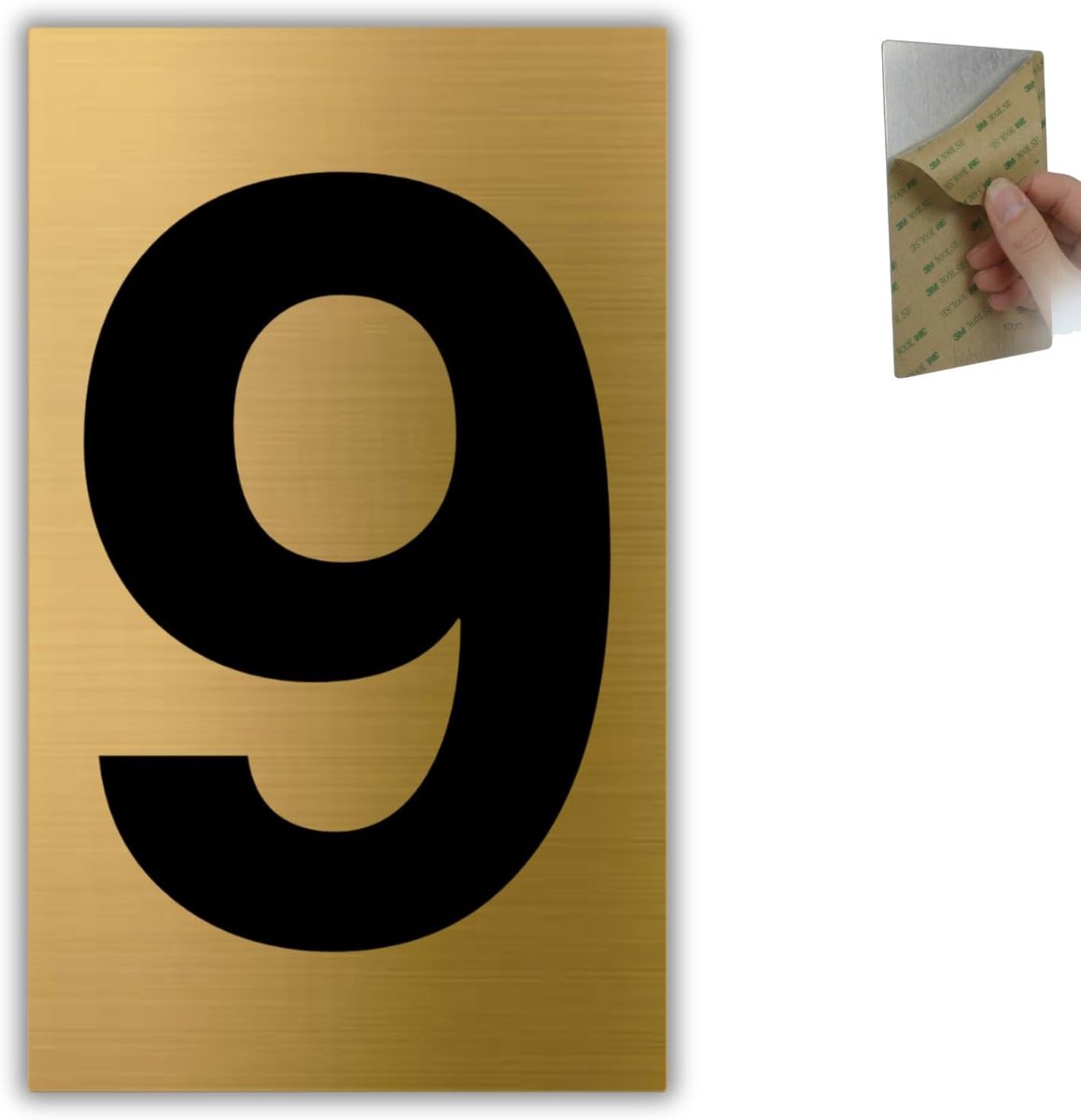 Huisnummer Nr. 9-6x10 cm - Aluminium - Goud Deur en Brievenbus | Huisnummer Sticker Gouden Cijfer, Nummerbord Adresplaat, Plaatje Poortnummer, Nummering Hotel, Cijferbord Buitenmuur