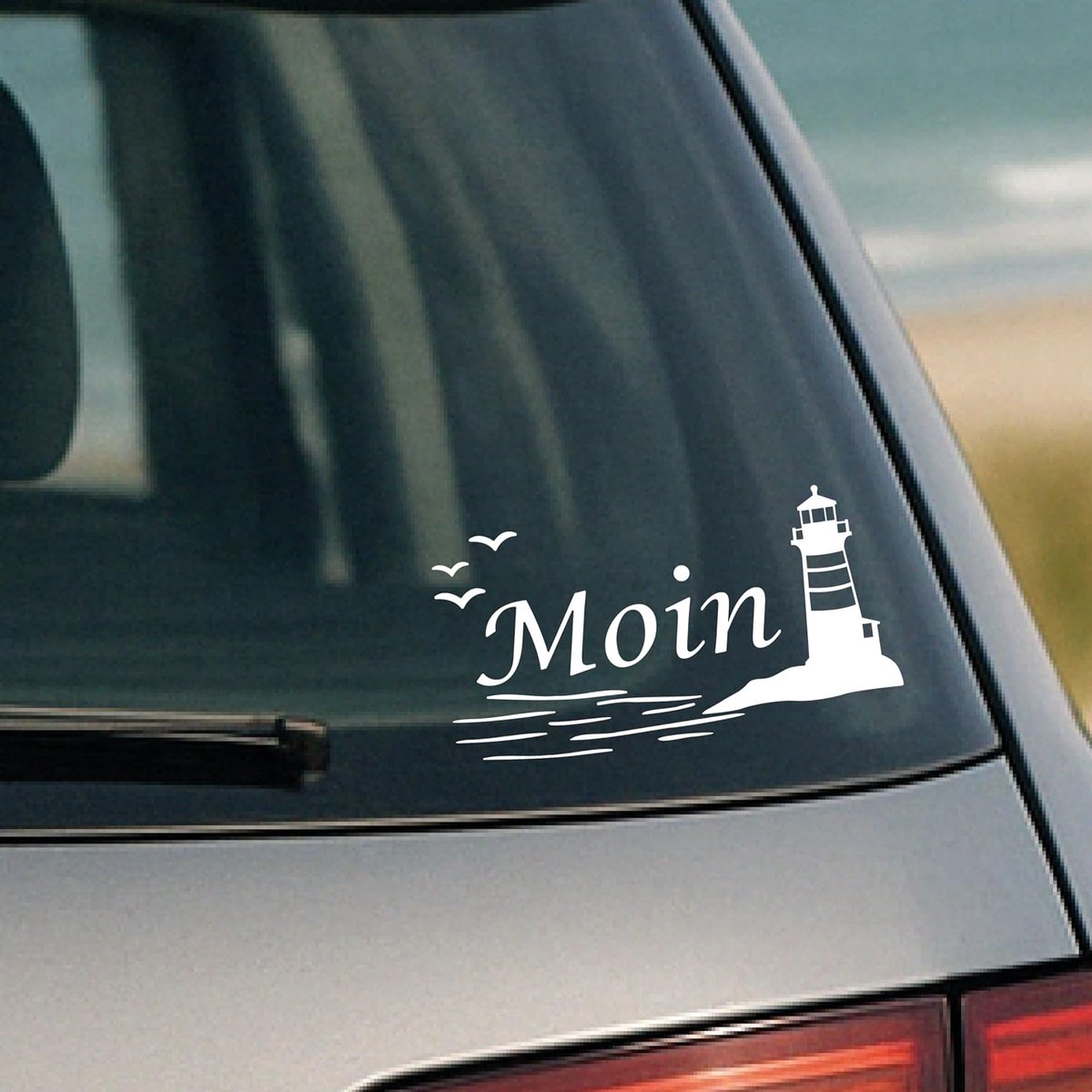 Stickerset, Noordzee & Oostzee stickers voor auto, brievenbus, deur, koffer, weerbestendig, 3 motieven in zwart of wit, afzonderlijk of in set van 2, 1 x wit, V1 vuurtoren