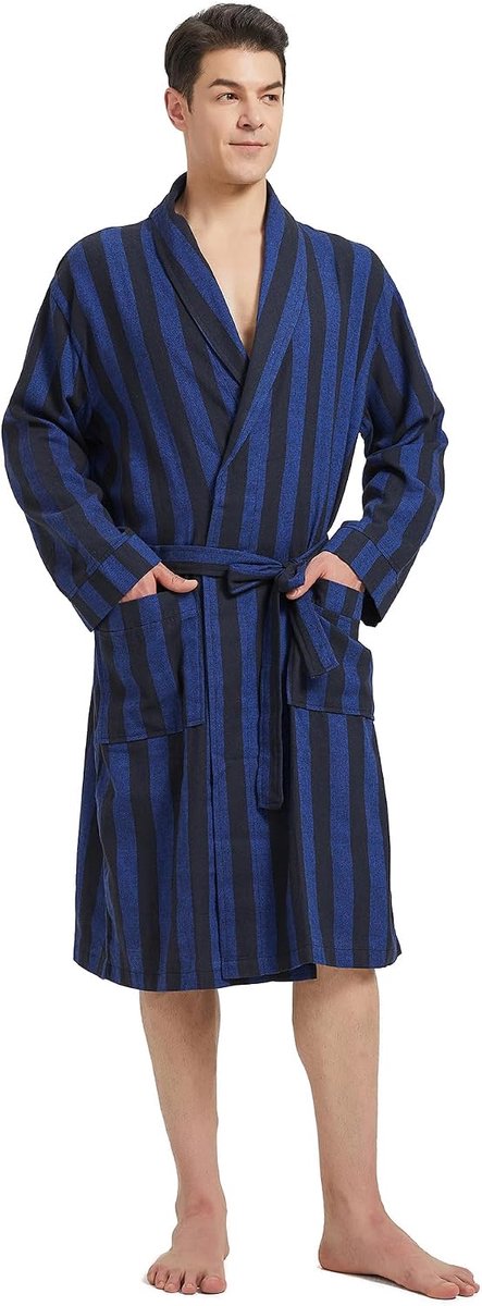Heren Buffalo Plaid Katoenen Gewaad Lichtgewicht Badjas Sjaal Kraag Kimono Nachtkleding Loungewear Huisgewaden