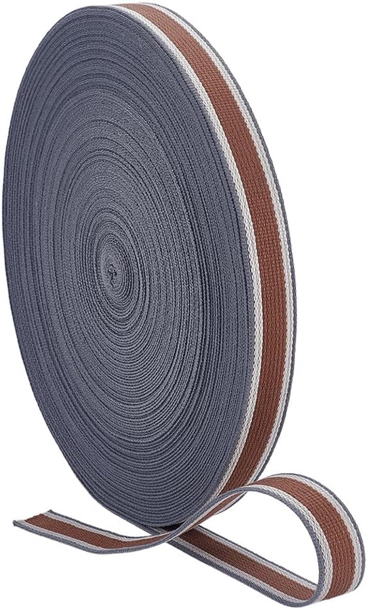 10 Yards/9 m Polyester Katoen Singelband voor Tassen, 32mm Streep Patroon Polycotton Lint Vintage Retro Gestreepte Stof Trim voor Rugzakken Riemen Portemonnees DIY Naaien Ambachten, Kameel
