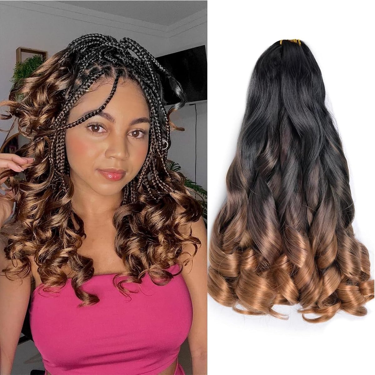 Curls Braiding Hair 12 Inch 8 Packs Pre Stretched Loose Wave Bouncy Braiding Hair Spanish Curly Ends Synthetic Hair Extensions for Braiding (1B/33/30)
