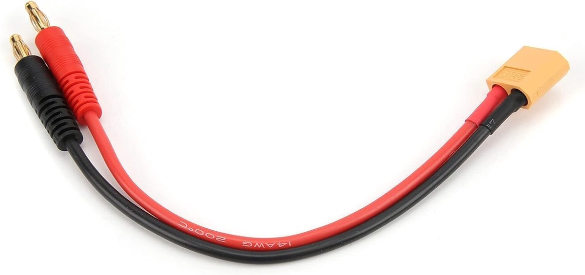 Lipo Acculader Kabel, RC Lader Kabel XT60 Naar 4mm Banaanstekker 14AWG Siliconen Kabel voor RC Auto Vliegtuig Boot Modellen