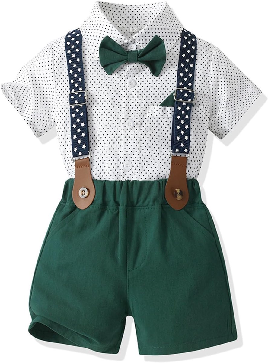 Baby Gentleman Set met bijpassende strik, hemd, bretels en broekje