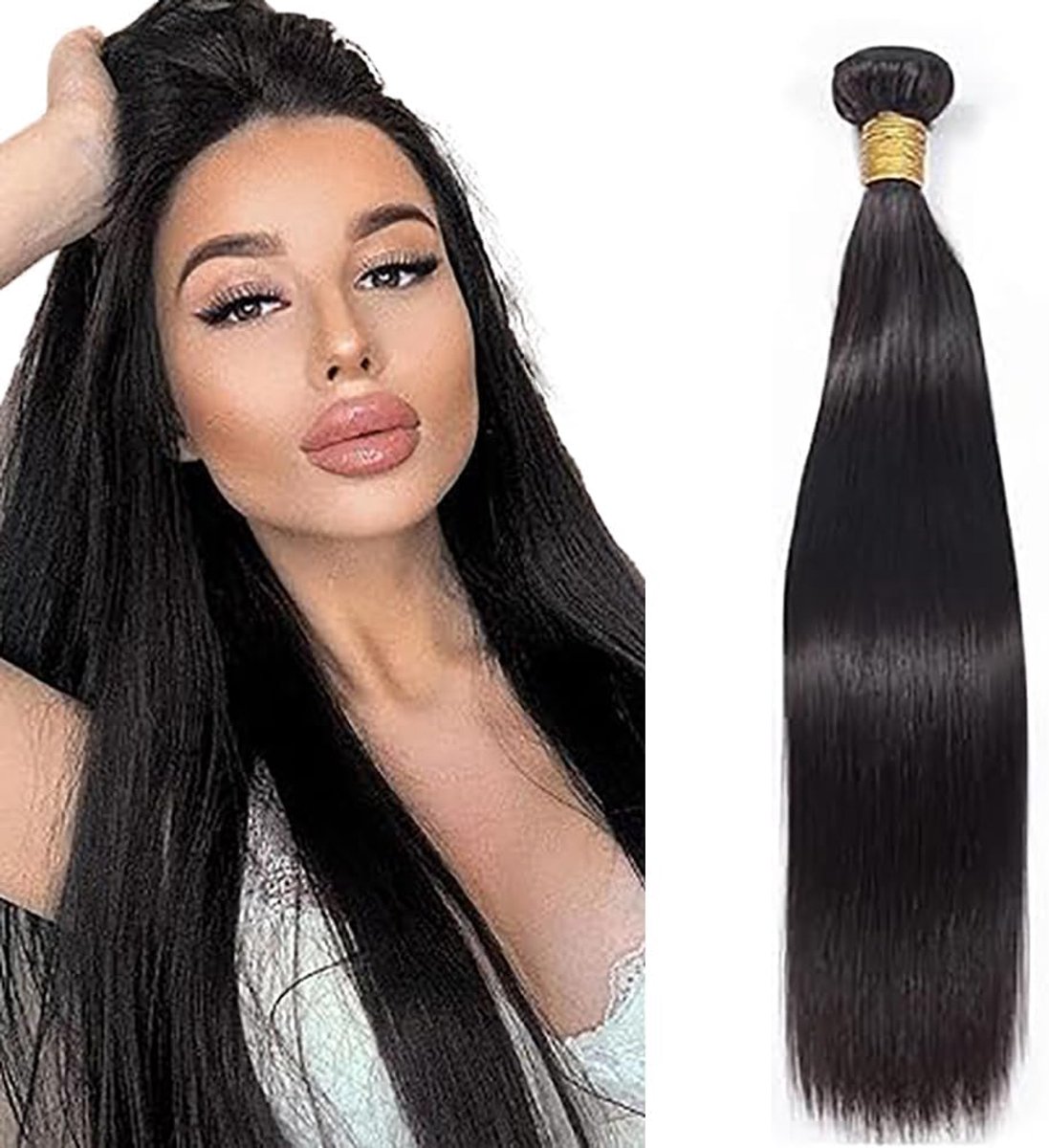 Hair Bundles Straight Extension Unprocessed Raw Weave Double Weft Sew in Machine Real #1B Natural Black Color 50g /Piece for Women 24 Inch