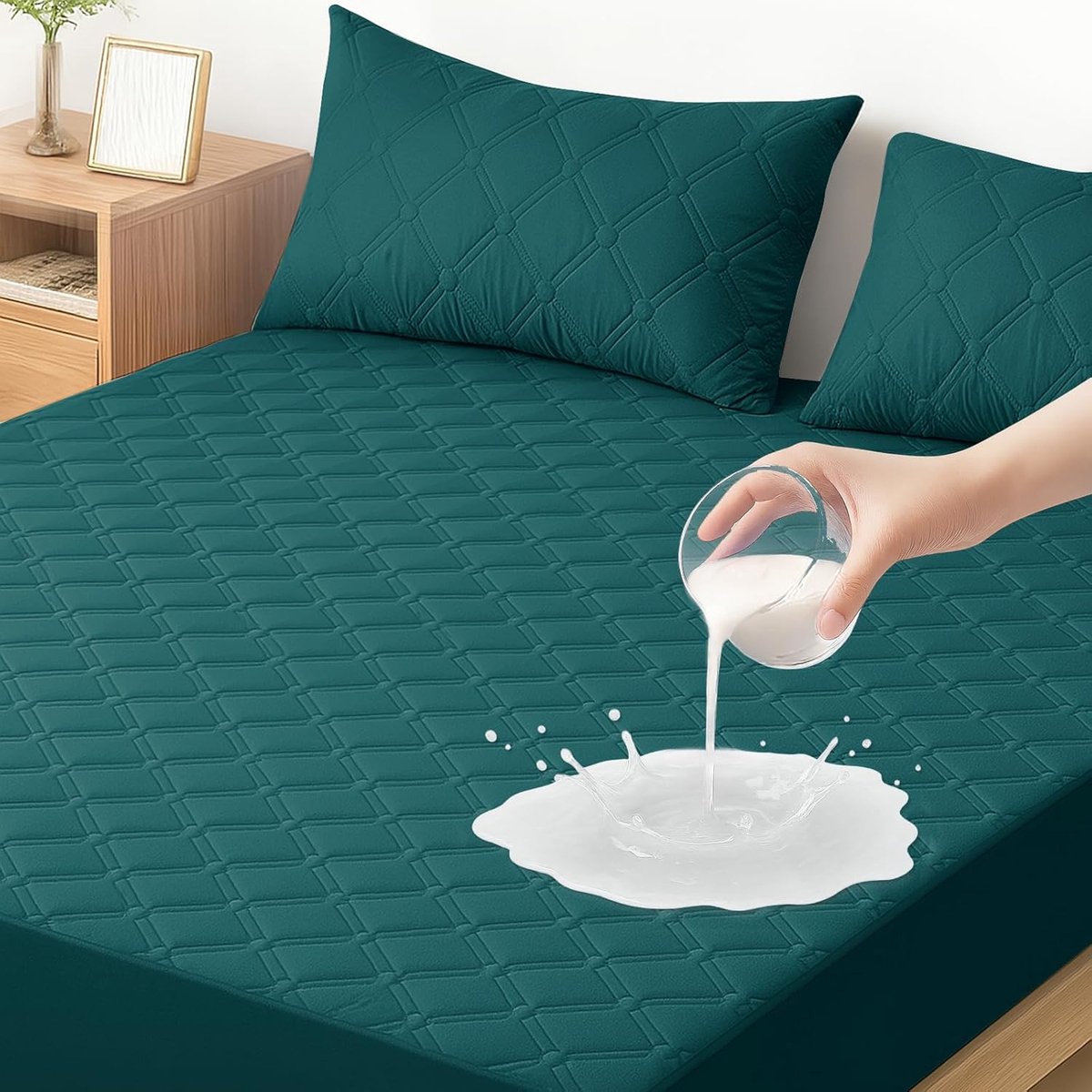 Matrasbeschermer 140x200 CM, Waterdicht Matrasbeschermer met Elastiek Hypoallergeen tot 30 cm, Anti Allergie Zacht en Ademend, Extra Diep, Duurzaam, Machinewasbaar Krimp, Donkergroen