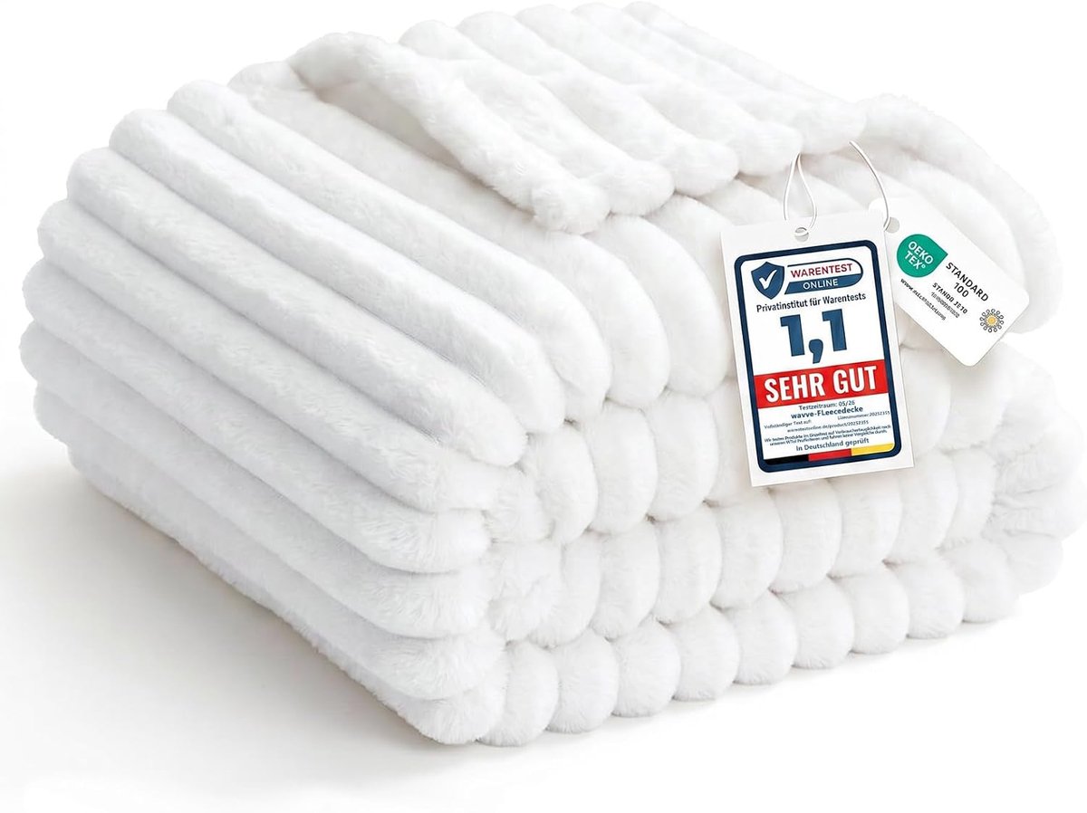 Knuffeldeken 230x270 cm, Fleece deken, Sofadeken, Bankdeken, Zachte Gestreepte Flanellen Woondecoratie voor Kamer, Sofaovertrek, Woon- & Knuffeldekens, XXL Grote Deken, Puur Wit