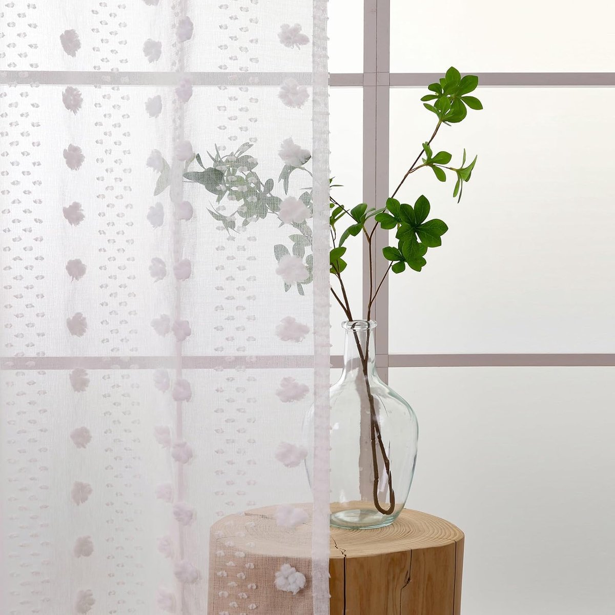 Witte gordijnen voor woonkamer, gordijnen met plooiband voor railsysteem, transparante railgordijnen, boho-gordijnen voor slaapkamer set van 2, modern, vintage, 245 cm lang, natuurlijk wit