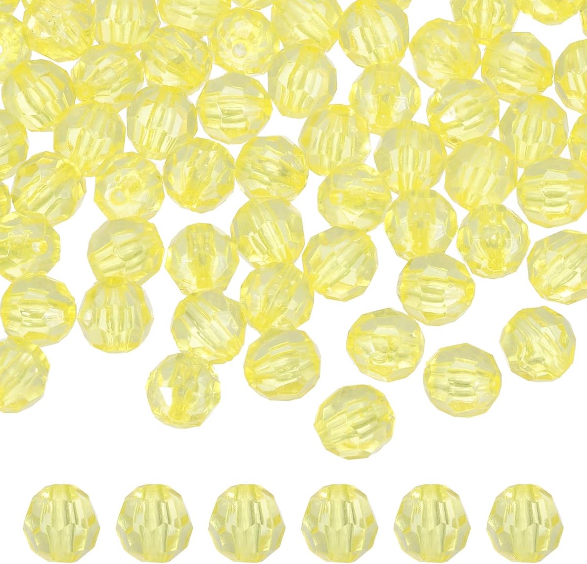 200 stuks facetgeslepen ronde acrylkralen, 10 mm, losse glazen kralen, voor armbanden, halskettingen, sleutelhangers, knutselen, sieraden maken, citroengeel