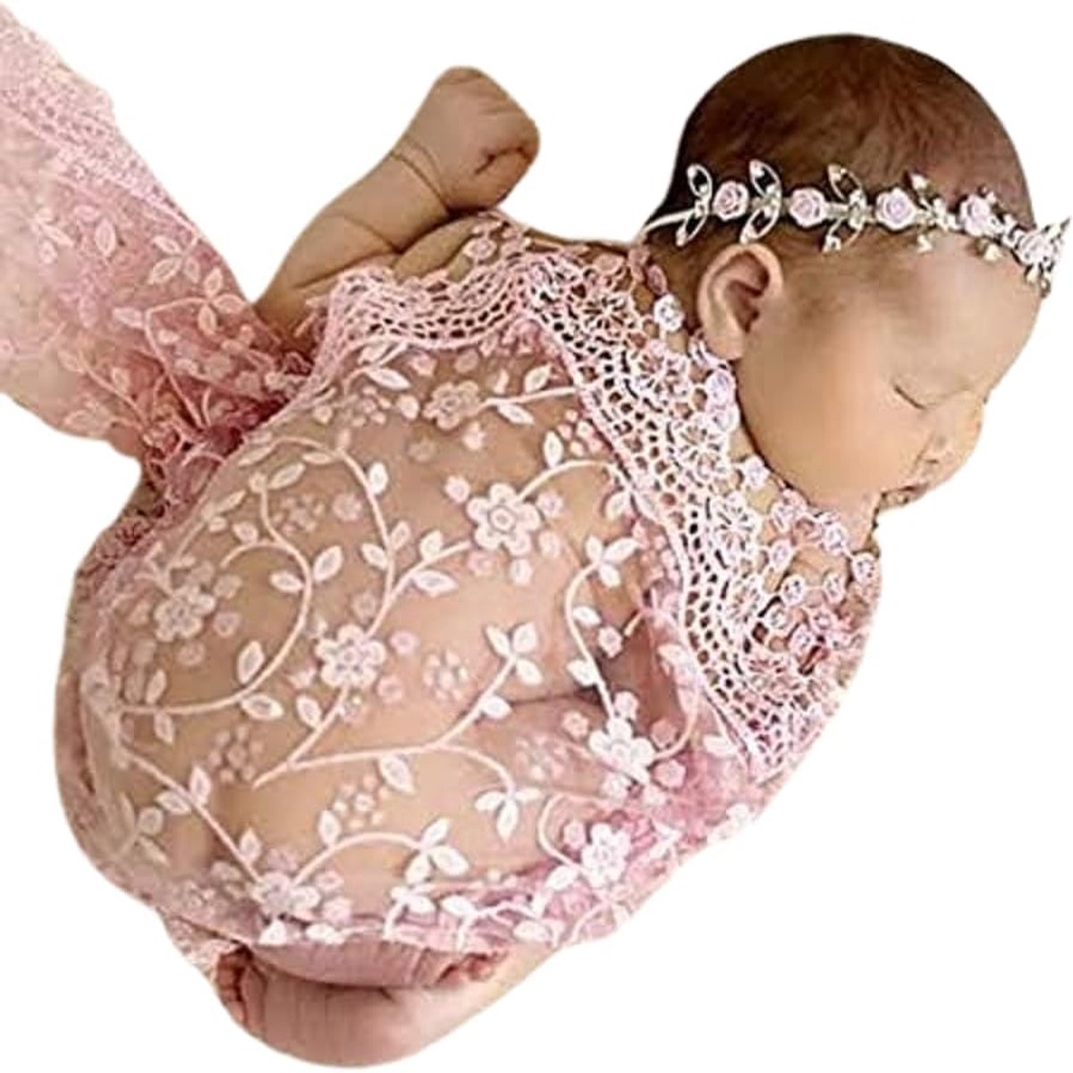 Meisje/jonge kanten kwasten wikkel inbakeren inbakeren laag baby fotografie prop (lichtroze)