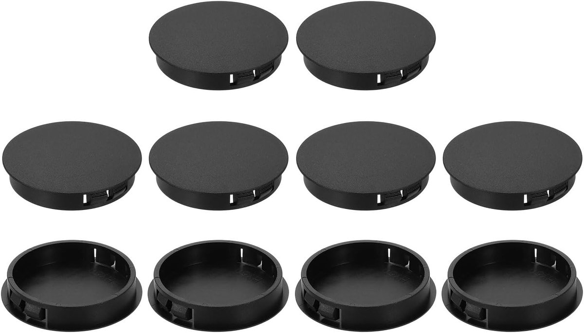 10 stuks kunststof gatstoppers, 50 mm (2 inch), paneelstoppen, ronde klikdoppen voor het plaatsen van meubelpanelen, zwart