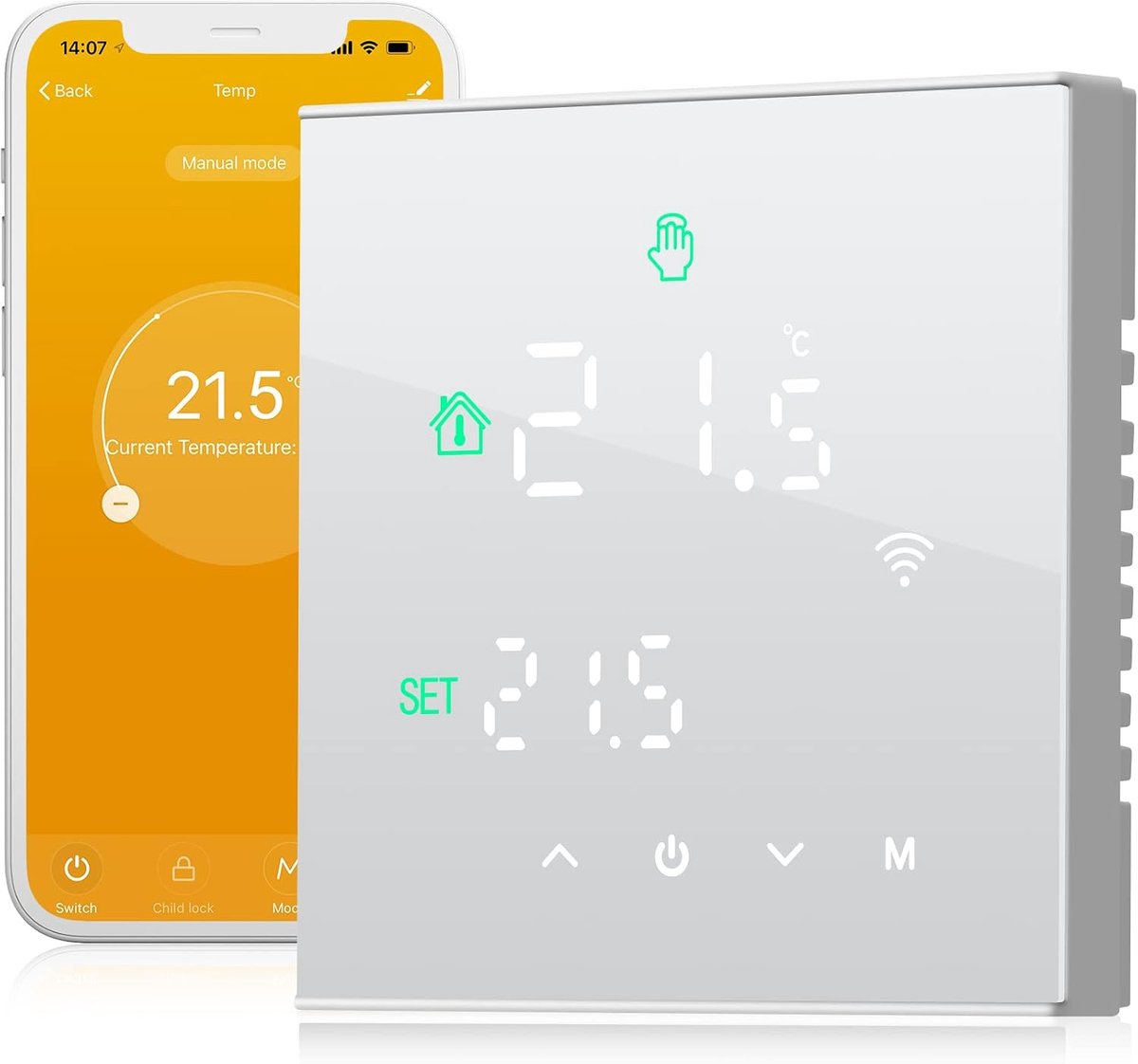 Programmeerbare Thermostaat Intelligente WiFi, Tuya APP, Water Warmte Thermostaat, LCD Touch Screen, TGW60W-WIFI-WP Wit