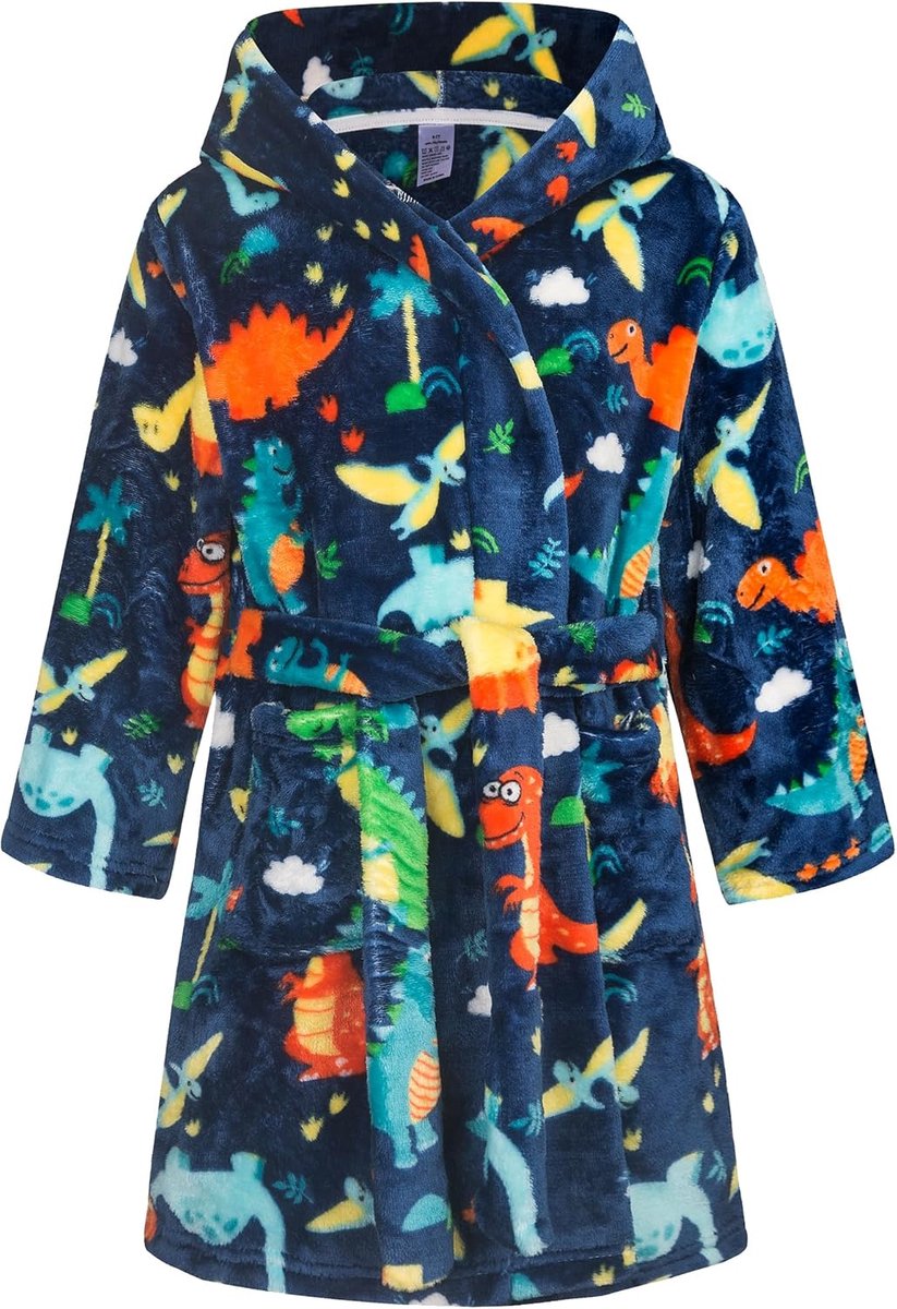 Badjas voor kinderen meisjes jongens fleece kinderbadjas met capuchon, flanel fluffy kamerjas super zacht gezellig cartoon lange kamerjas warme pyjama maat 92-128