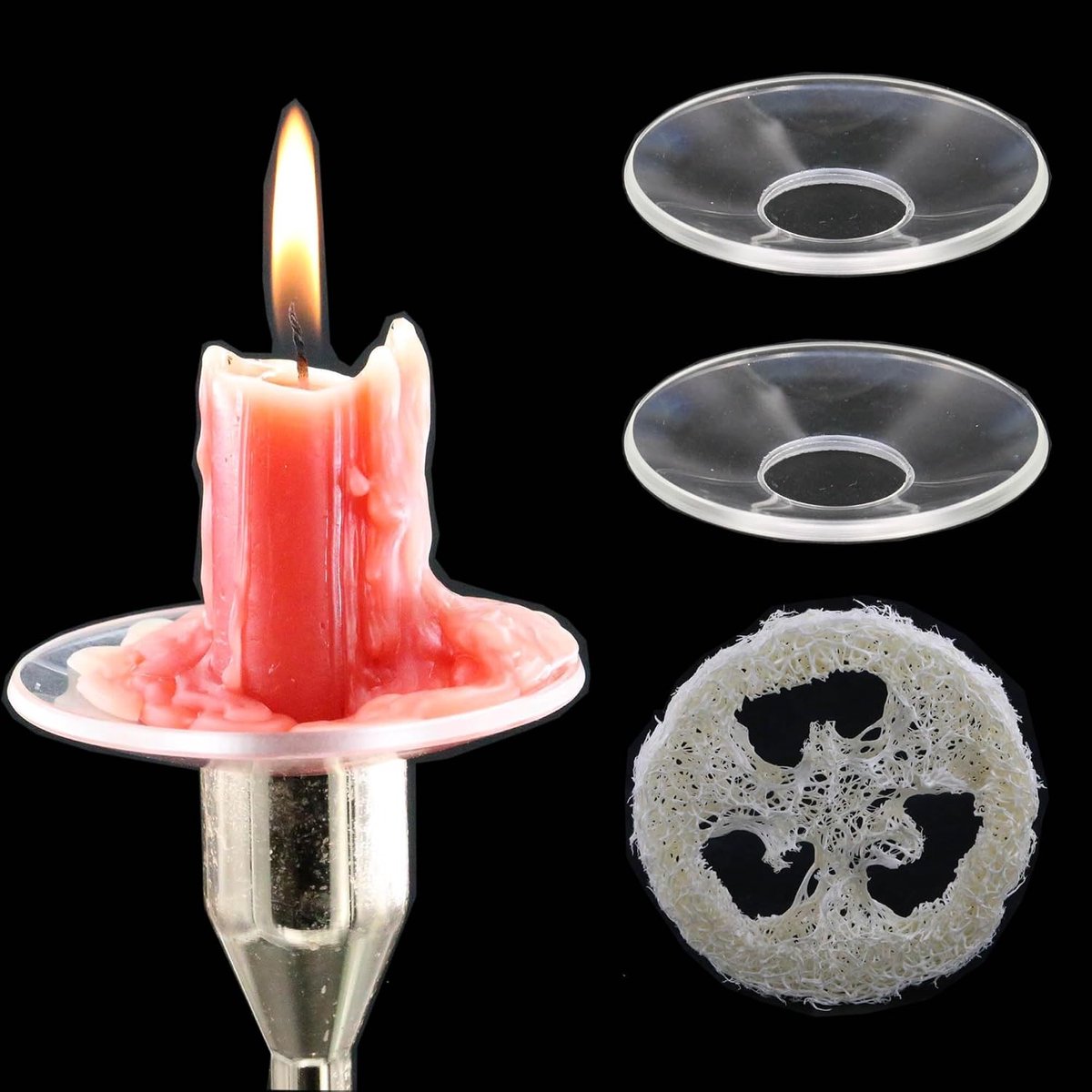 2-Pack van Gehard Glas Bobeches w/een Reiniging Loofah Kaars Druppelvangers Kandelaar Wax Stopper Kaars Ring