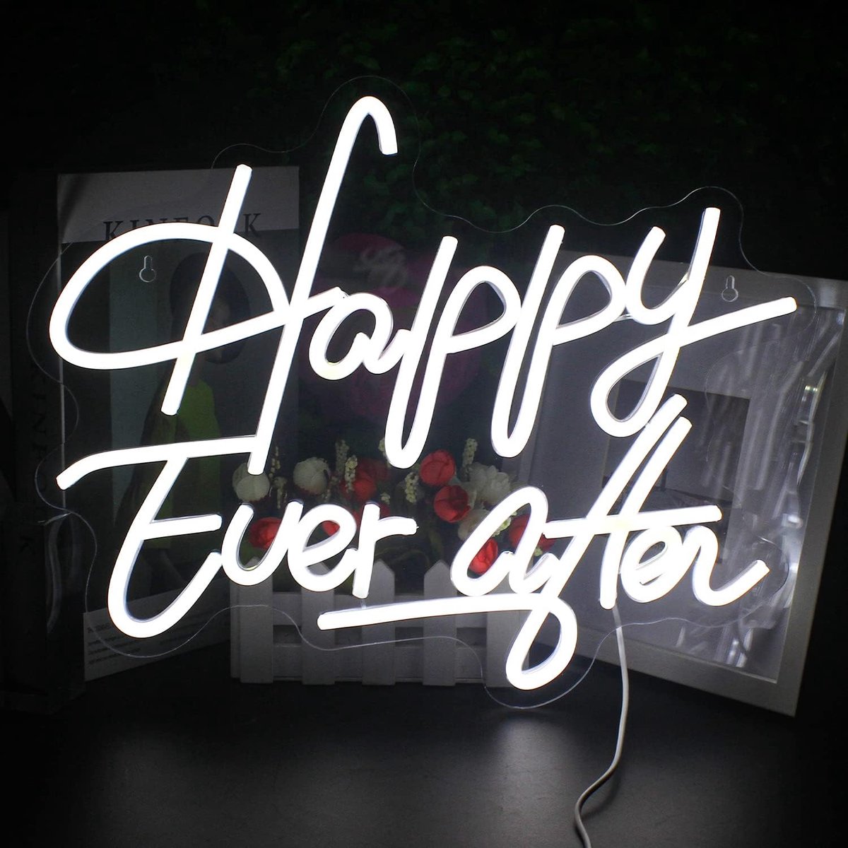 Happy Ever After Neonbord Wit Led Neon Licht voor Muur Decor USB Aangedreven Brief Neon Sign Gelukkig Neon Licht voor Slaapkamer Thuis Bar Pub Bruiloft Verjaardagsfeest Decor Teken Gift