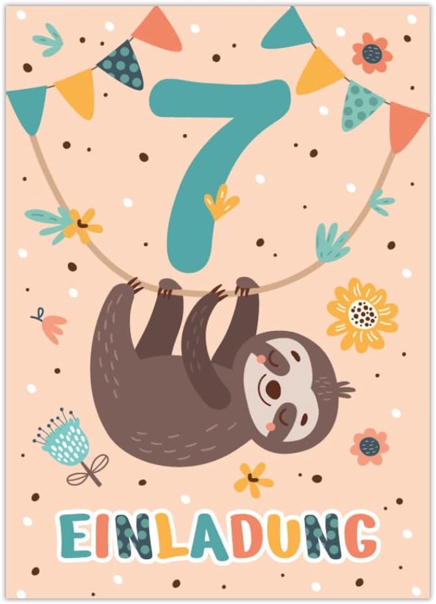 12 uitnodigingskaarten voor de 7e verjaardag uitnodiging voor de zevende verjaardag meisjes jongens luiaard