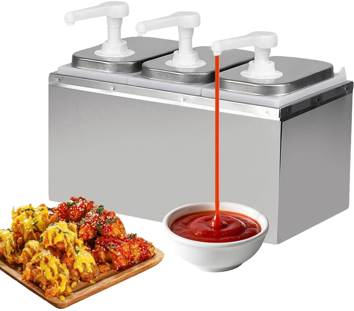 6 l sausdispenser pompstation, sausdispenser 304 roestvrij staal geschikt voor levensmiddelen, druppelvrij 10cc per pompstoot, sausdispenser voor ketchup, mayonaise, steaksaus, dessertsiroop, azijn