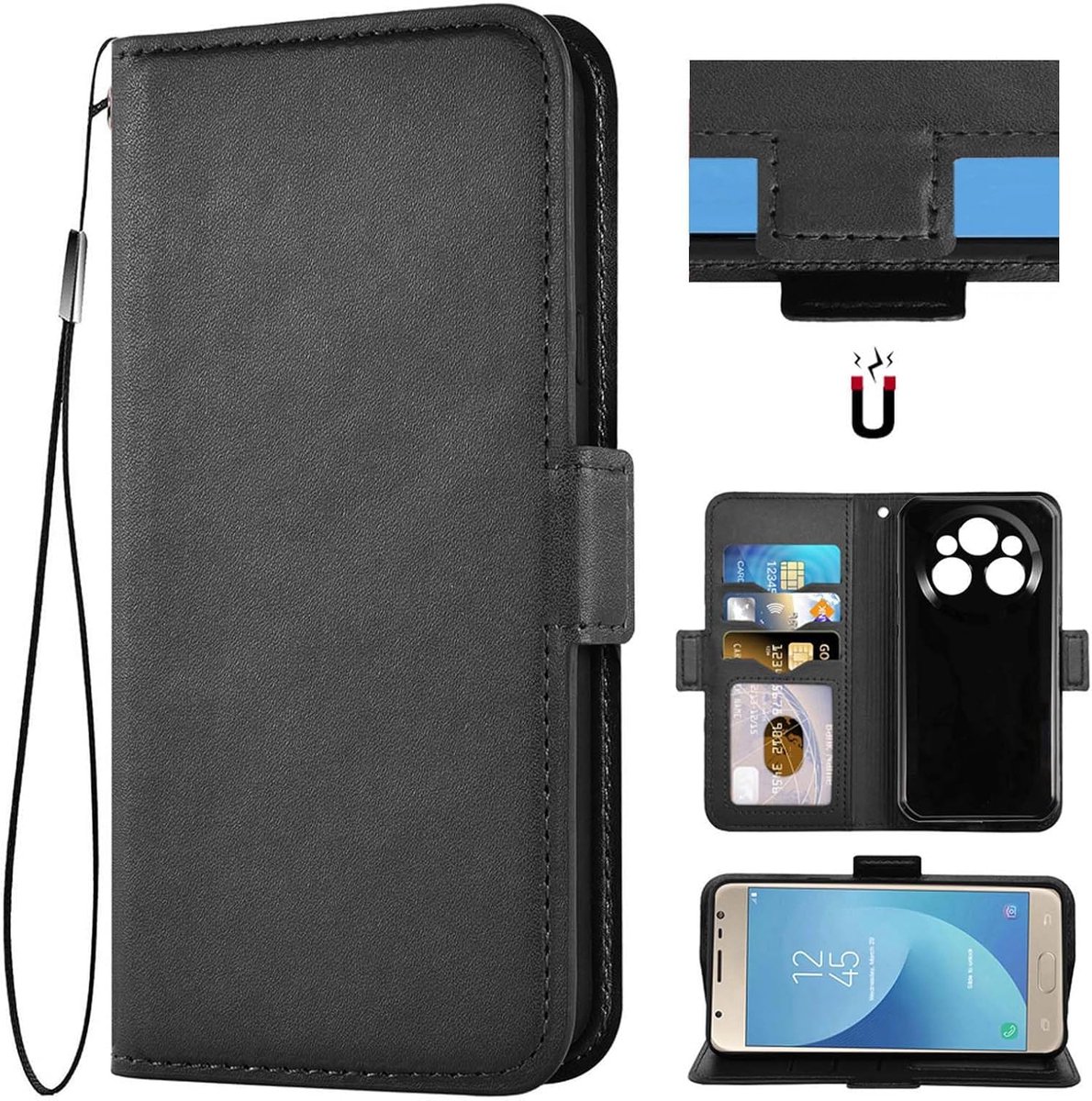 Lederen portemonnee etui flip case cover kaartsleuf voor OUKITEL WP35 / WP35S / WP35Pro / WP39 / WP39Pro / WP55 / WP55 Pro (zwart)