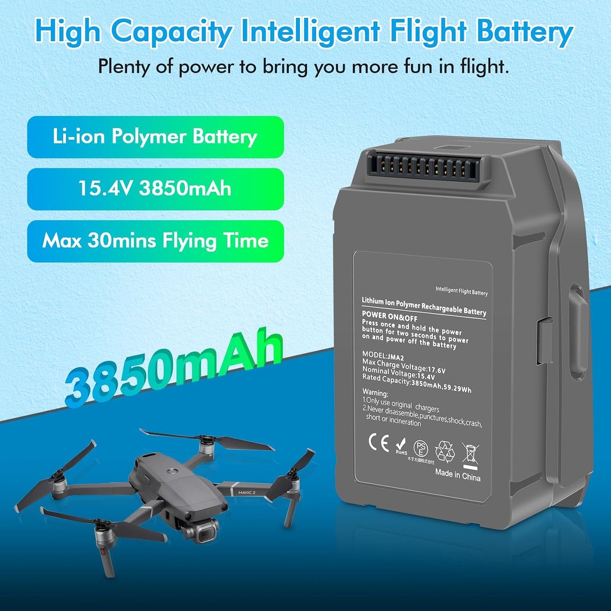 Smart accu Mavic 2 Pro, 3850 mAh, 15,4 V, 1 verpakking, maximale vliegtijd 31 minuten, compatibel met DJI Mavic 2 Mavic 2 Pro, Mavic 2 Zoom, Mavic 2 Enterprise – foto 5