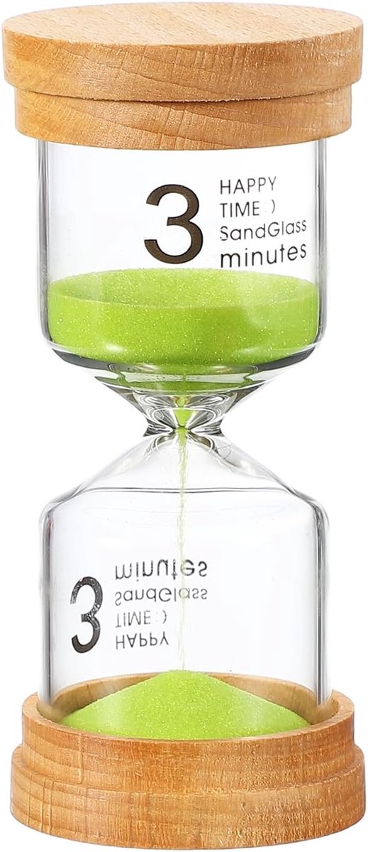 3 minuten zandtimer, houten zandhorloge, hoog glas, zandloper, timer voor woonkamer, keuken, thuiskantoor, restaurant, decoratie, groen