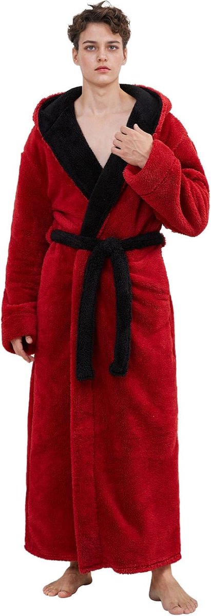 Heren Lange Robe Kamerjas: Luxe Warme Winter Fluffy Fleece Capuchon Badjas - Volledige Lengte Gezellige Zachte Dikke Thermische Winter Kamerjas voor Kerstcadeaus