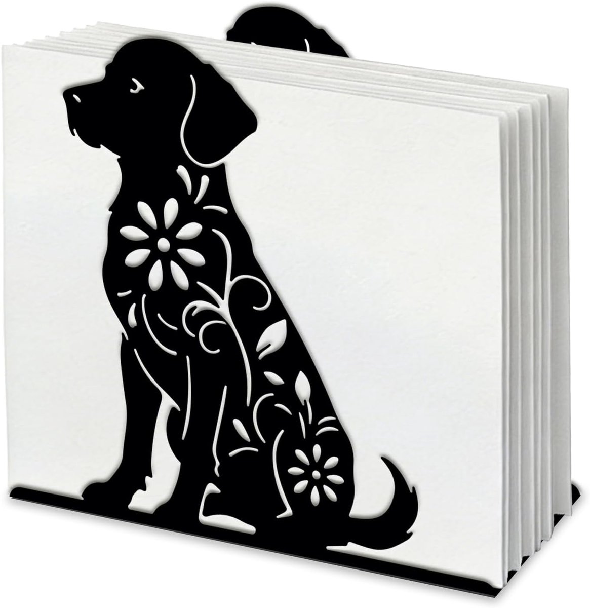 Servettenhouder voor honden en bloemen voor tafels, dier, ijzeren servethouder, opengewerkte ontwerp, servethouders, bloemenservetstandaard, praktische decoratie voor keuken, aanrecht,