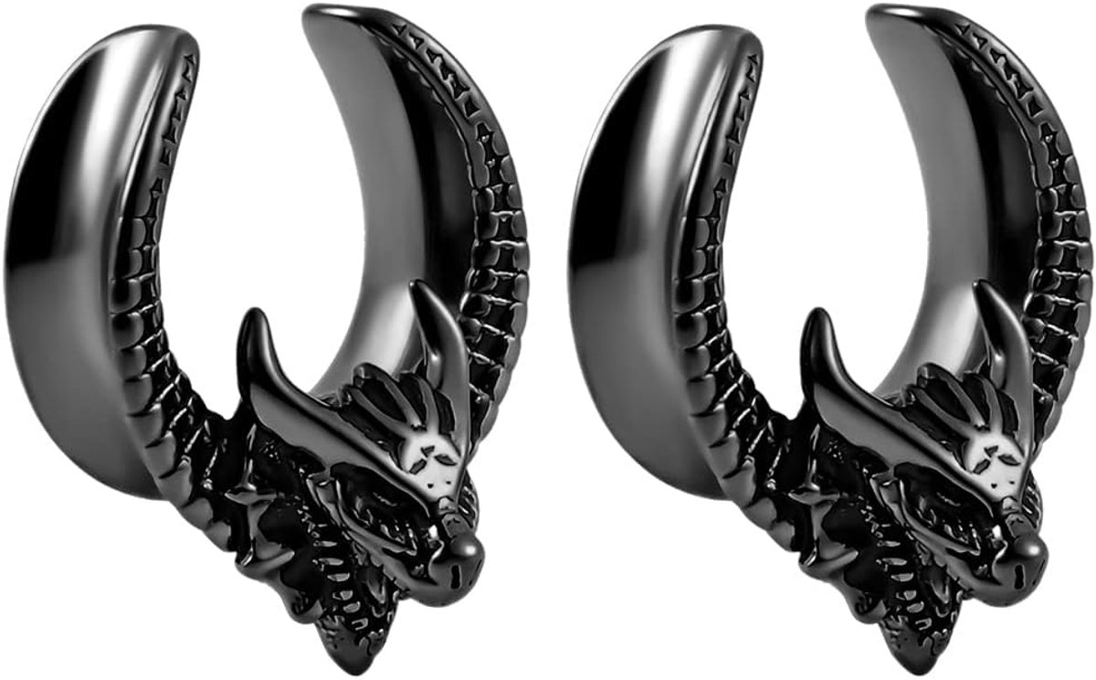Oor tunnel Flesh Plug Saddles oormeetinstrumenten oorhangers draak roestvrij staal voor uitgerekte expander oorpiercing 8 mm tot 25 mm