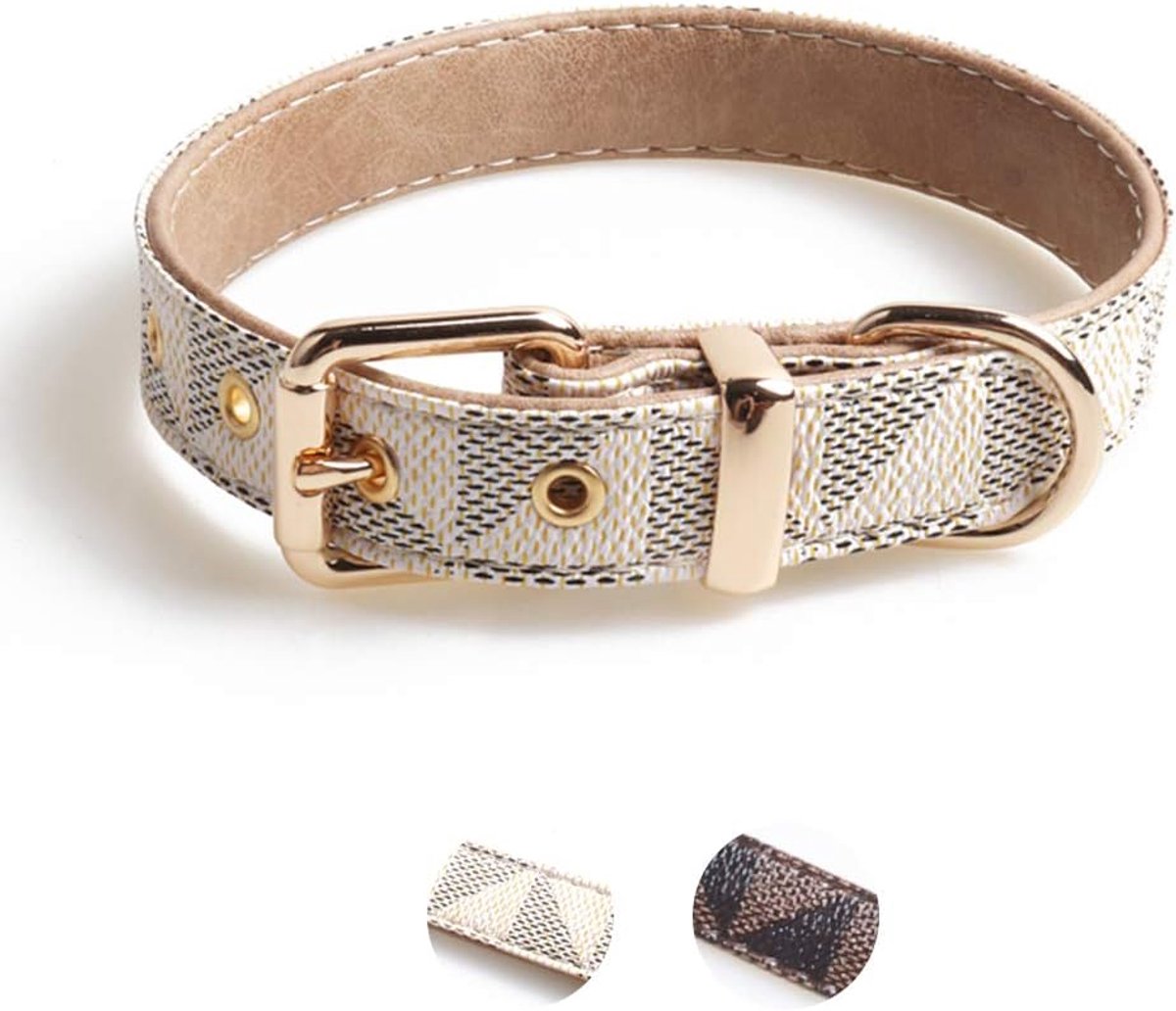 Halsband, huisdier verstelbare zachte basiskraag, ruitpatroon duurzaam puppy lederen halsband met metalen gesp, geschikt voor kleine en middelgrote honden