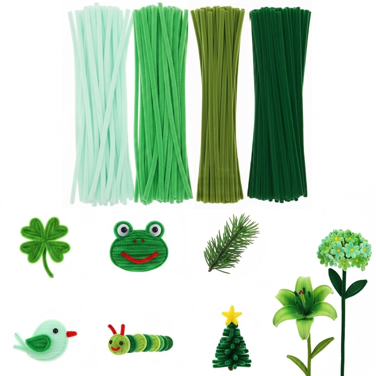 200 stuks pijpenragers, groen, pijpenragers om te knutselen, geschikt voor het maken van bloemen, kleine dieren, Halloween, Kerstmis, doe-het-zelf kunstwerk