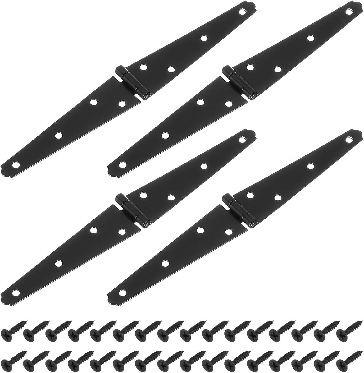 4 stuks riembanden, 12 cm, schuurdeurscharnieren, zwaar deurscharnier, T-scharnier met schroeven, voor houten hekken, tuindeuren, schuurpoort, zwart