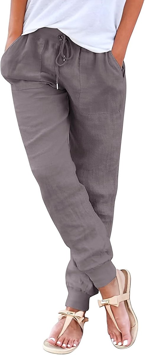 Girl Damesbroek linnen broek voor dames, zomer, breed, elastisch, elegant, rechte pijpen, effen, casual, strand, licht, comfortabel, met zakken met trekkoord
