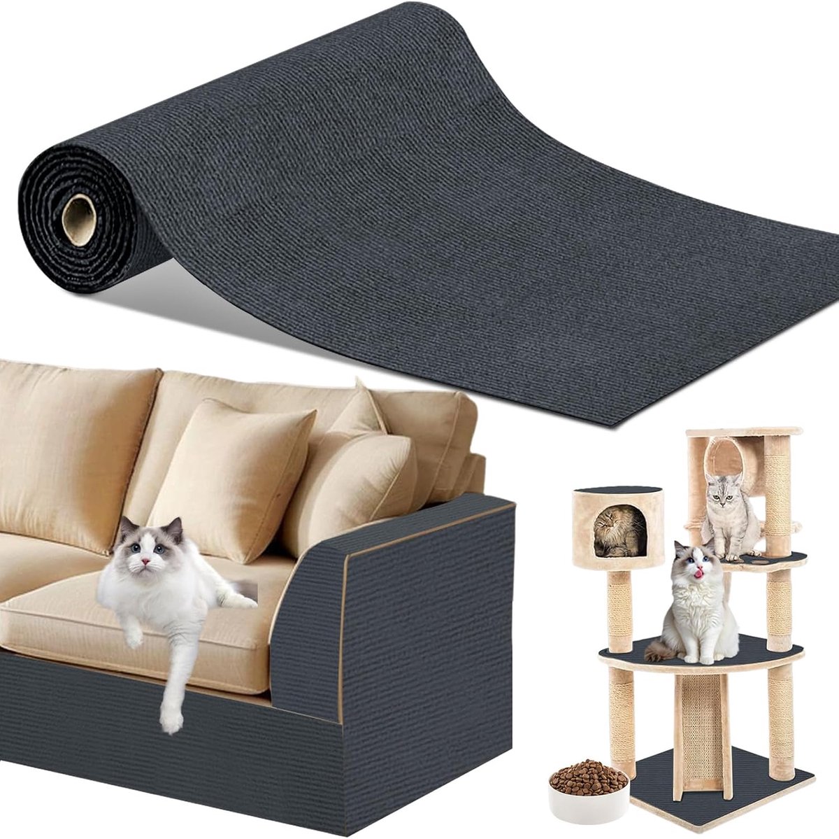 2 stuks kattenkrabmat, zelfklevend, 200 x 40 cm, krasbescherming voor bank, trimbare doe-het-zelf krabplank, muur, meubels, bank (donkergrijs)
