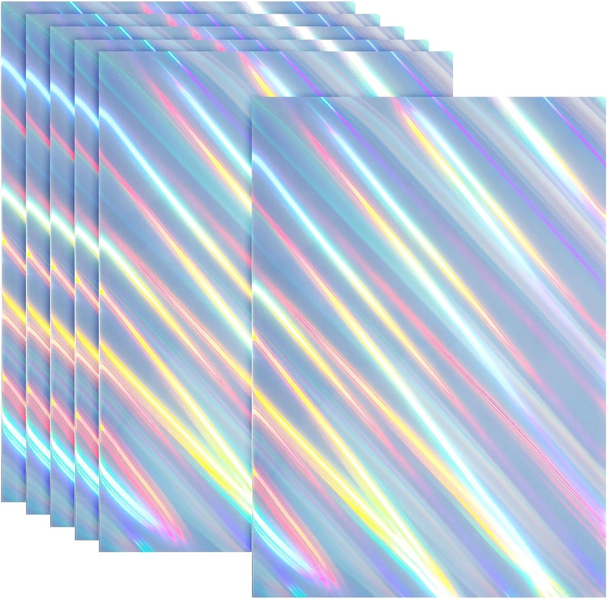 30 x 20 cm afdrukbaar holografisch stickerpapier, 6 vellen vinyl stickerpapier A4 waterdicht snel sticker voor laserprinter inkjetprinter, schuin straalpatroon
