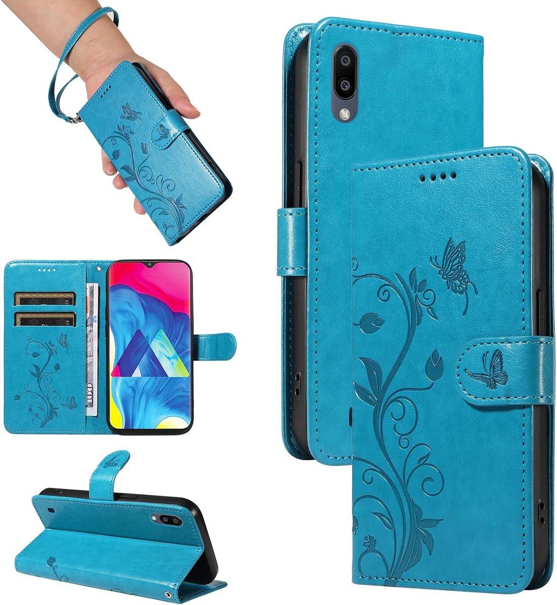 Hoesje voor Samsung Galaxy A10, Blauw | Premium PU-leer Magnetische Hoesjes, Klapdeksel Hoesje, Beschermhoes met Kaart Houder en Standfunctie, Portemonneehoes