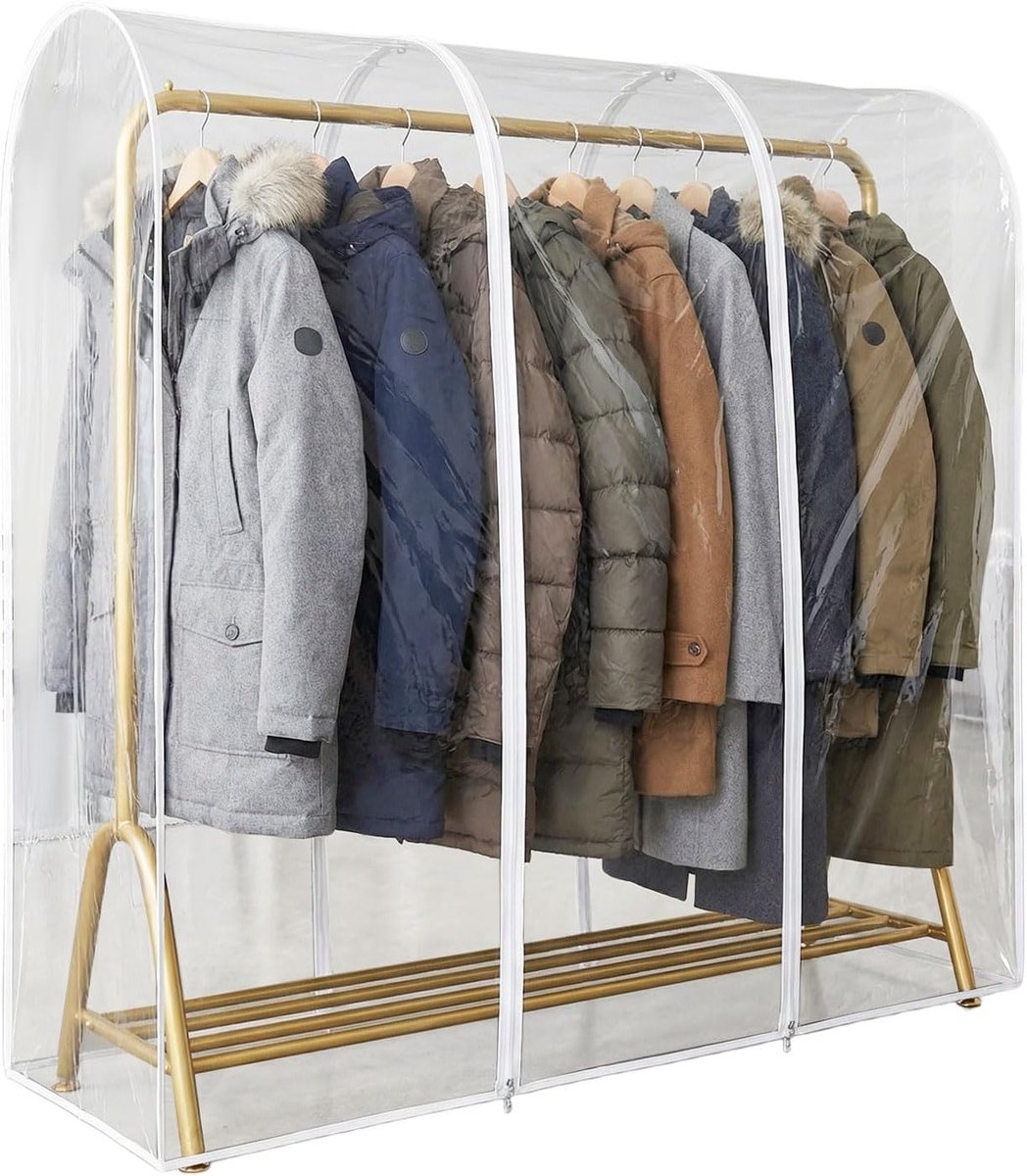 Beschermhoes voor kleding, kledingstandaard van PEVA 150 × 50 × 150 cm, transparante stofdichte kledingafdekking, afdekking voor kleerhangers, stofdicht