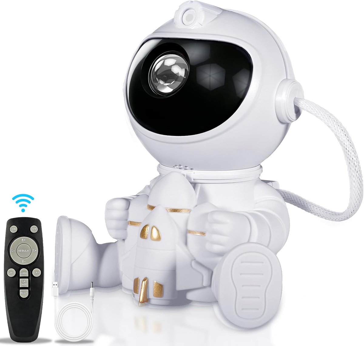 Astronaut sterrenprojector 360° draaibaar, 8 nevel + 1 ster met afstandsbediening, nachtlampje cadeau voor kinderen | Energieklasse A