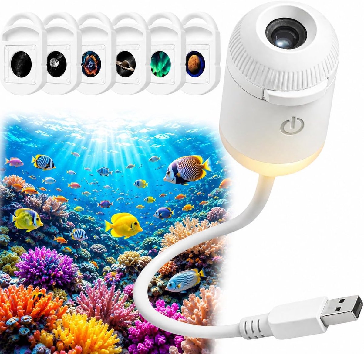 2-in-1 holografische 5D Melkweg sterrenprojector nachtlampje, plug & play HD slimme dynamische plafondprojector, 360° verstelbare sterrenhemel ruimteprojectie op USB, inclusief 6 projectiefilms | Energieklasse A+++