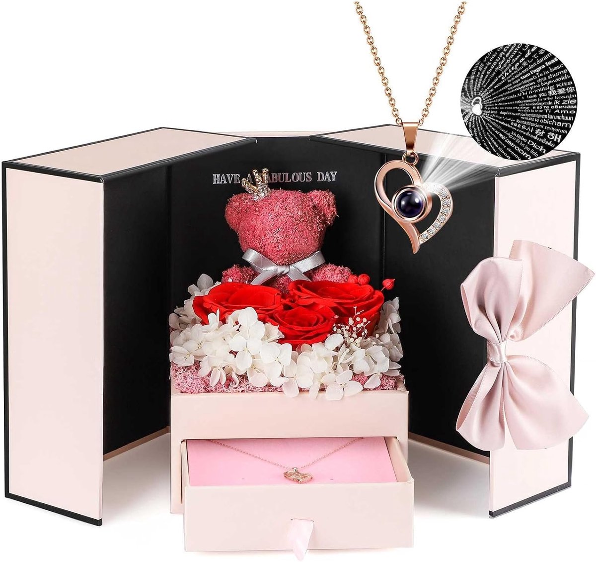 Rozen met een Ketting in Doosje - Valentijn Cadeautje Vrouw - Moederdag Cadeau - Decoratie - Cadeautip