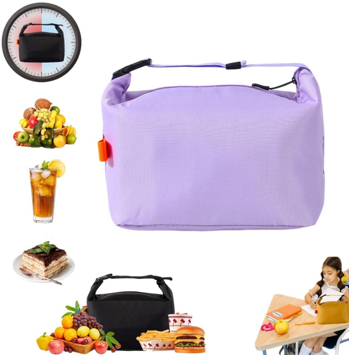 Geïsoleerde lunchtas-24.5*22*14cm–Lekvrije thermische lunchtas–Geschikt voor volwassenen en kinderen–Waterdichte koeltas–Grote inhoud–Ideaal voor werk, school, picknicks en reizen–Koeltas-Lunchtas-Koeltasje lunch-Isolatie-lunchtas dames voor werk