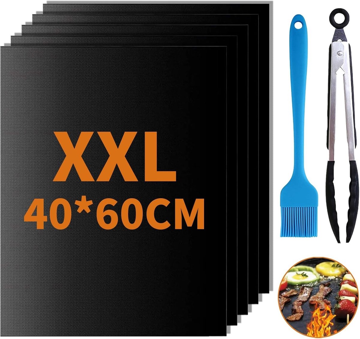 BBQ Grillmatten Set - Zwart - 60 x 40 cm - Herbruikbare Antiaanbak Grillmatten van Teflon - Voor Gasgrill en Houtskool