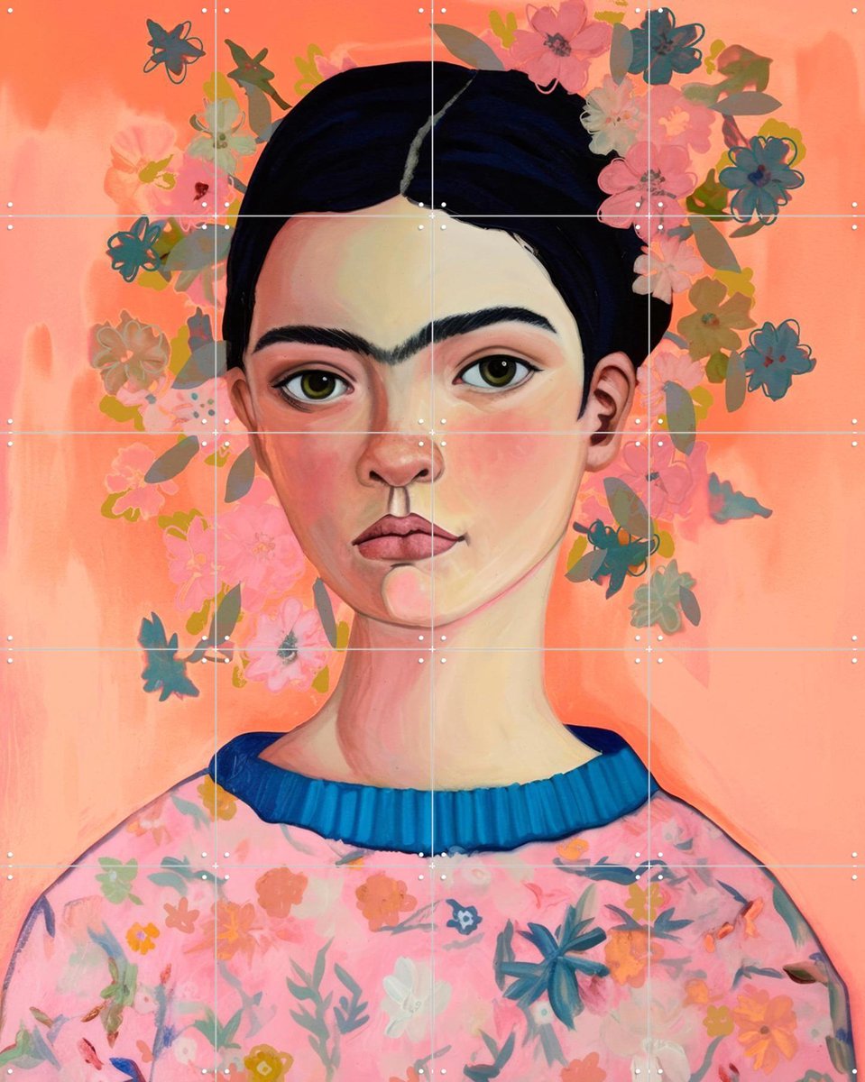 IXXI Young Frida (Peach), Treechild & Various - 80 x 100 cm - Gratis ophangtool - Grote wanddecoratie en posters - Fantasierijk, Digitale Kunst
