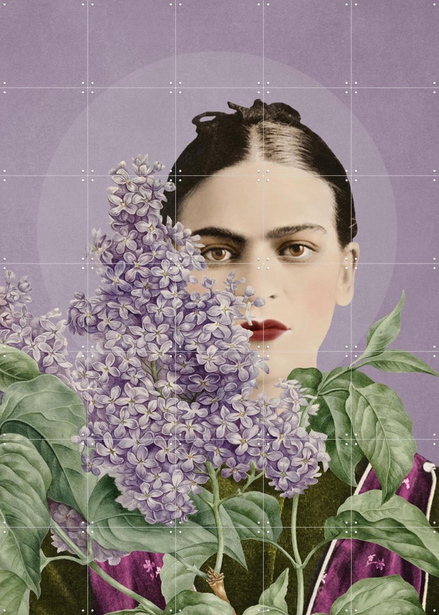 IXXI Frida in Bloom - Shadows and Lilacs, Marja van den Hurk - 100 x 140 cm - Gratis ophangtool - Grote wanddecoratie en posters - Vintage, Gemengde