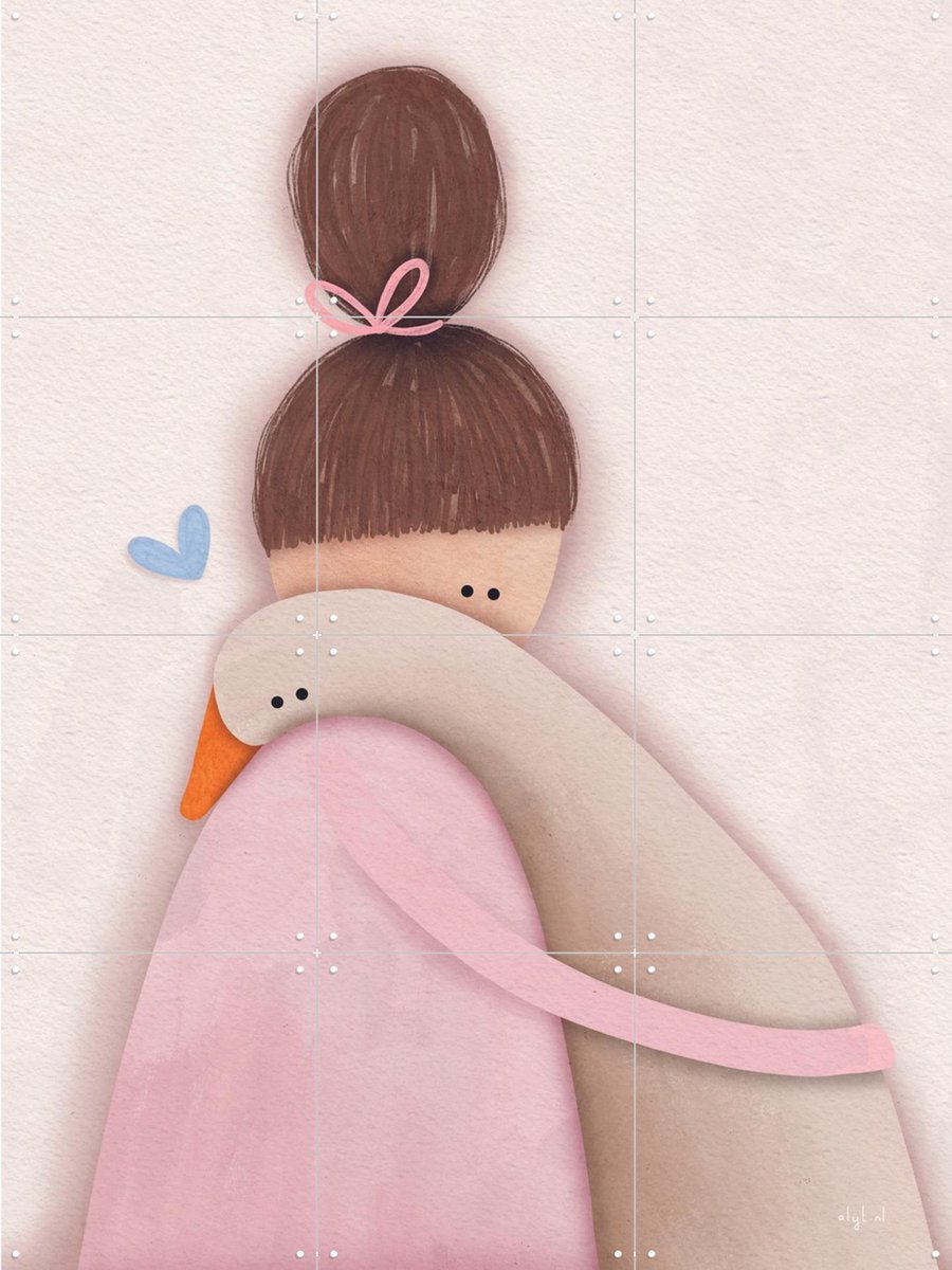 IXXI Ganzenvriendje, Alijt - 60 x 80 cm - Gratis ophangtool - Grote wanddecoratie en posters - Illustraties, Fantasierijk, Speels, Cartoonesk