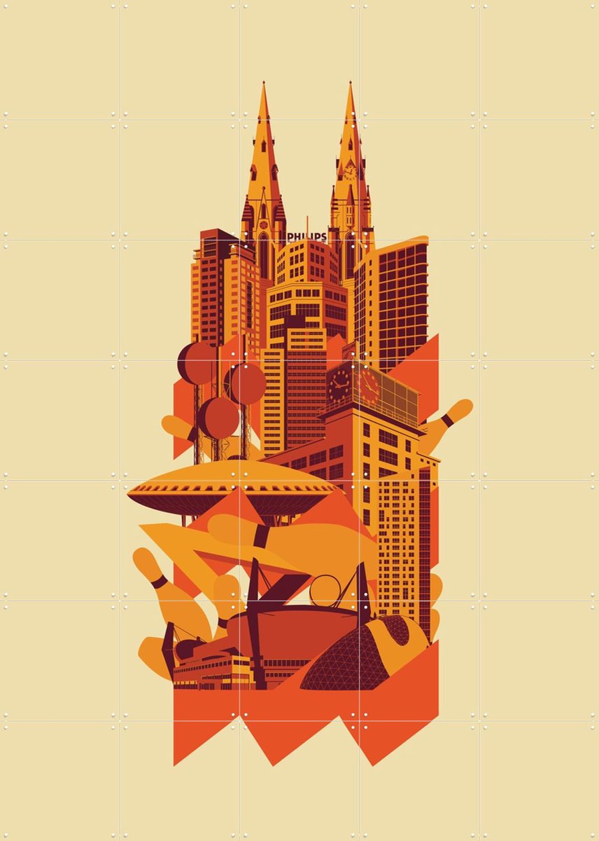 IXXI Eindhoven Iconen, Nieki van Diepen & Kunst in Kaart - 100 x 140 cm - Gratis ophangtool - Grote wanddecoratie en posters - Illustraties