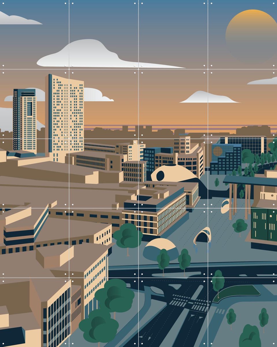 IXXI Eindhoven Skyline Day, Nieki van Diepen & Kunst in Kaart - 80 x 100 cm - Gratis ophangtool - Grote wanddecoratie en posters - Illustraties