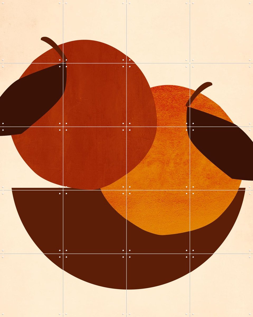 IXXI Two Apples Rust, Kubistika - 80 x 100 cm - Gratis ophangtool - Grote wanddecoratie en posters - Minimalisme, Illustraties, Digitale Kunst