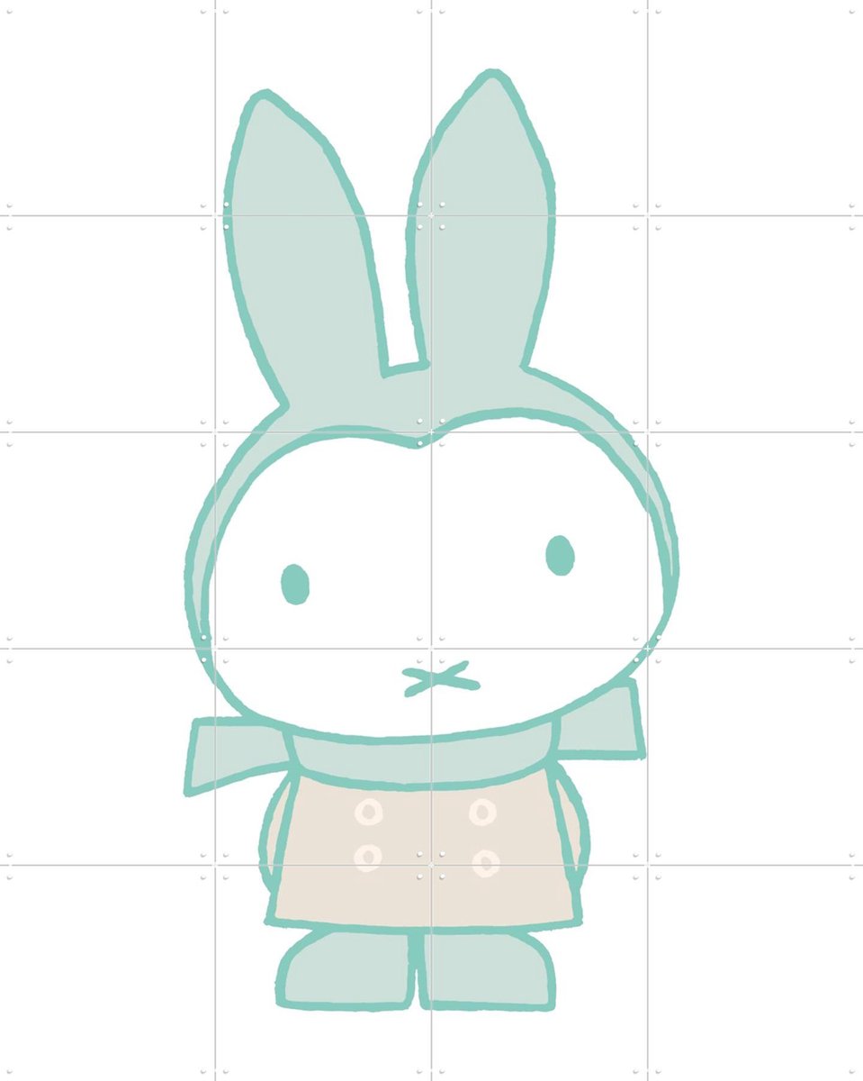 IXXI Nijntje met Sjaal Mintgroen, Nijntje - 80 x 100 cm - Gratis ophangtool - Grote wanddecoratie en posters - Fantasierijk, Illustraties, Speels